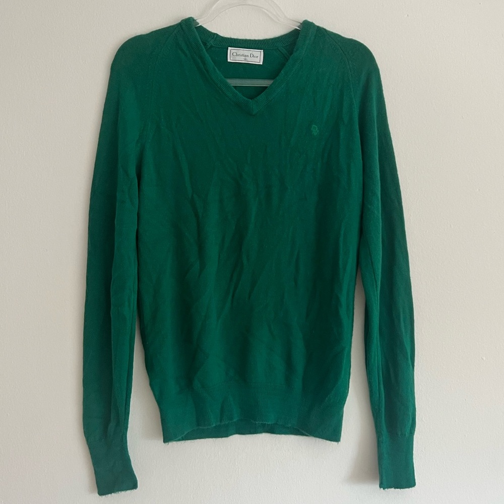 RARE!!! Super cool vintage Dior v-neck sweater in green with small dior logo